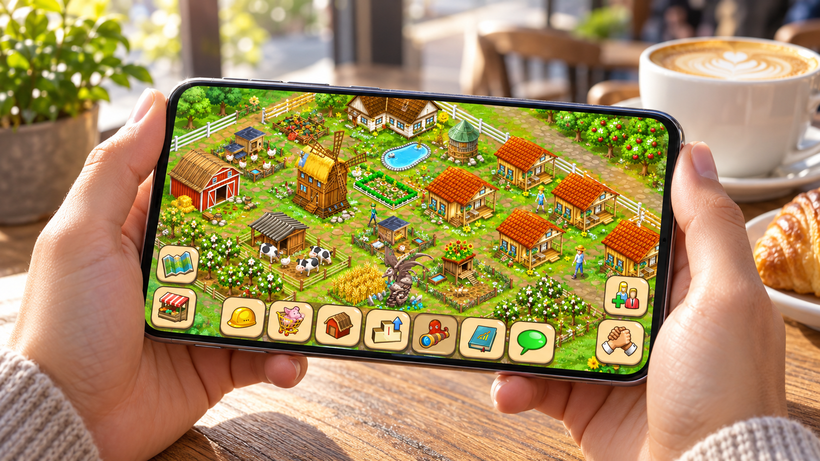 ビッグファームをスマホでプレイしているイメージ ビッグファームをスマホでプレイしているイメージ画像