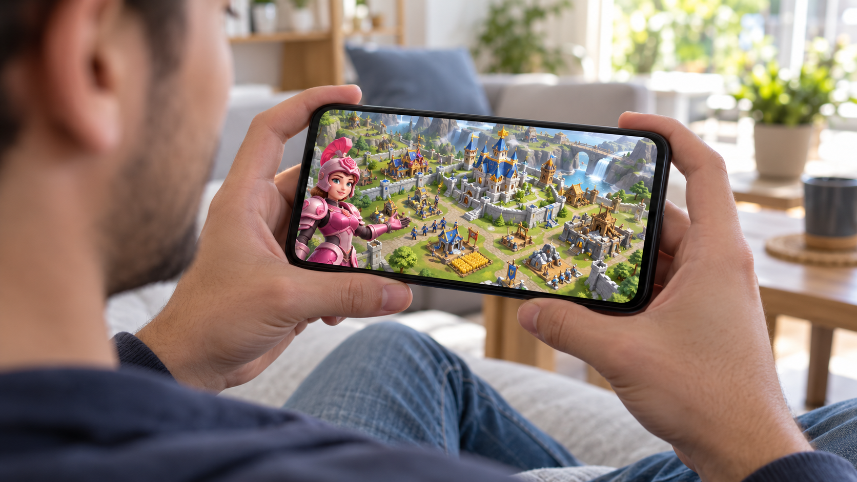 ロードモバイルをスマホでプレイしているイメージ画像