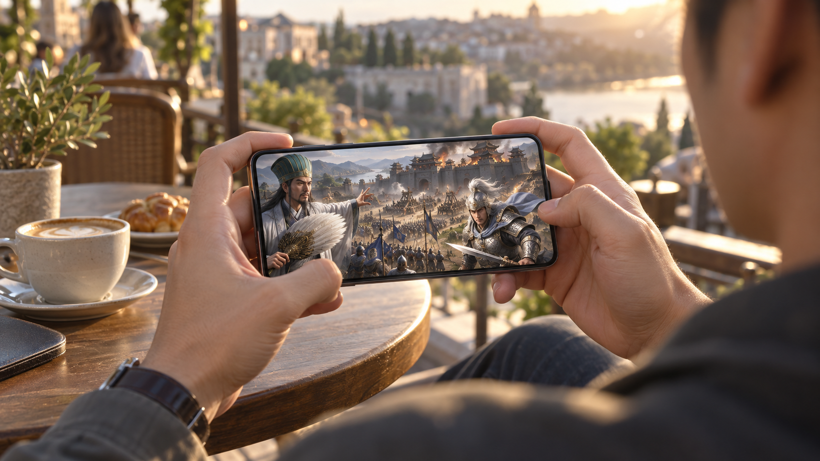 三國志真戦をスマホでプレイしているイメージ画像