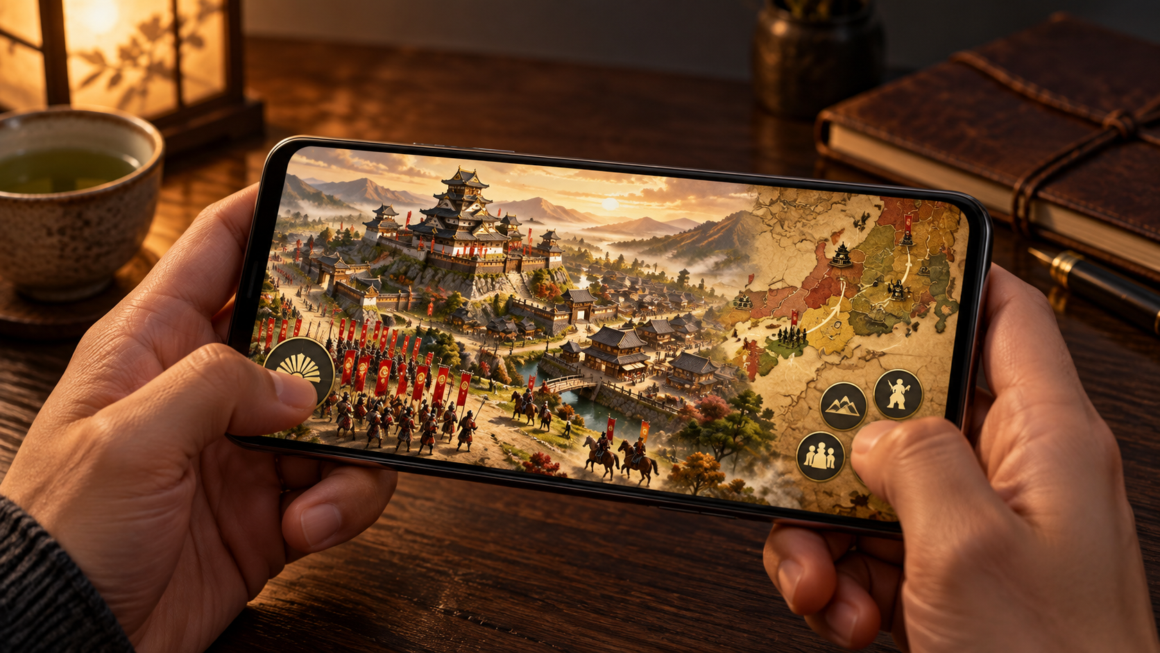 新信長の野望をスマホでプレイしているイメージ 新信長の野望をスマホでプレイしているイメージ画像